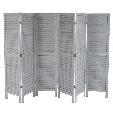 Biombo de Madeira LEO 6 folhas, Design Vintage Muito Bonito, 170x276x2cm, Cor Cinza