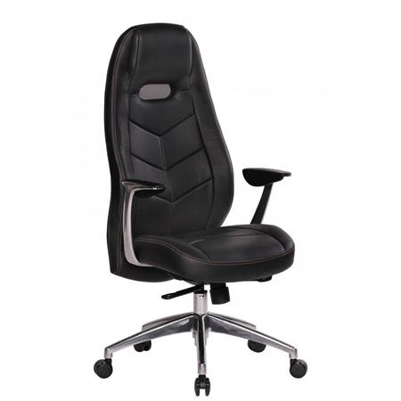 Poltrona Gaming FANGIO, Design Desportivo, Forrado Em Pele Verdadeira, Cor Preto