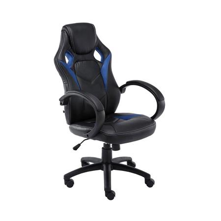 Cadeira Gaming JARAMA, Comodidade, Design Desportivo, Em Pele, Preto e Azul