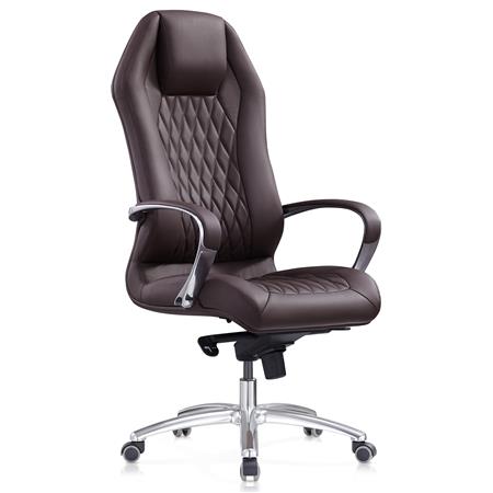 Poltrona Ergonómica BATURA, Bonito Design, Forrada em Pele Verdadeira, Cor Castanho Escuro