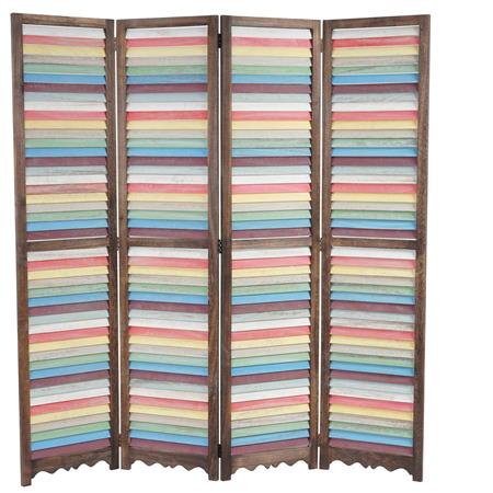 Biombo 4 panéis GERD, 170x160x2cm, Estrutura de Madeira em Castanho e Multicolorido