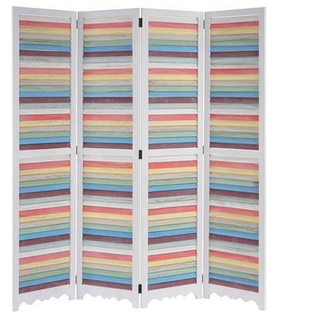 Biombo 4 panéis GERD, 170x160x2cm, Estrutura de Madeira em Branco e Multicolorido