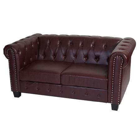 Sofá de 2 Lugares CHESTER, Design Clássico e Elegante, Em Pele, Pernas Quadradas, Cor Bordeaux