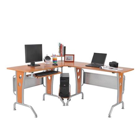 Mesa Para Computador KAMI, Dimensões 165x145x86 cm, Estrutura Metálica, Em Madeira, Cor Castanho Claro