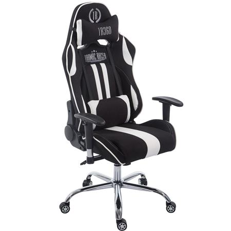 Cadeira Gaming LOGAN TECIDO, Encosto Reclinável, Almofadas Incluidas, Base Metálica, Em Preto/Branco
