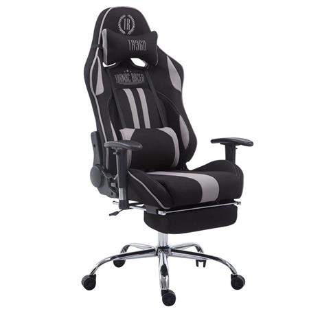 Cadeira Gaming LOGAN TECIDO com Apoio para os pés, Encosto Reclinável, Almofadas Incluidas, Base Metálical, Em Preto/Cinza