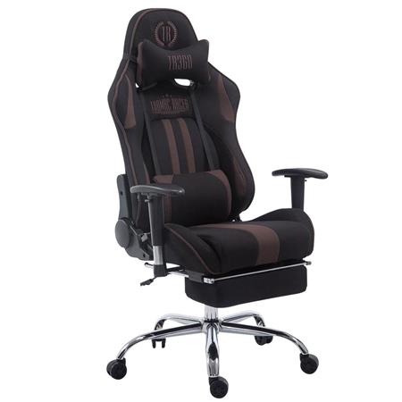 Cadeira Gaming LOGAN TECIDO com Apoio para os pés, Encosto Reclinável, Almofadas Incluidas, Base Metálical, Em Preto/Castanho