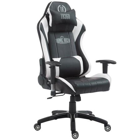 Cadeira gaming TURBO, Com Encosto reclinável, Almofadas Lombar e Cervical, Em Pele Preto/Branco