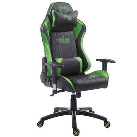 Cadeira gaming TURBO, Com Encosto reclinável, Almofadas Lombar e Cervical, Em Pele Preto/Verde