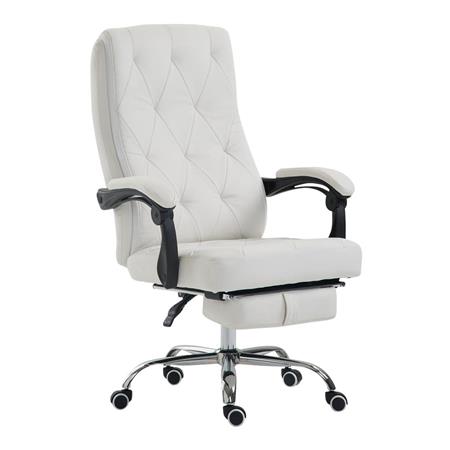Poltrona de Escritório BENETY, com Apoio para os Pés Extensível, Bom Acolchoado, em Pele Branco