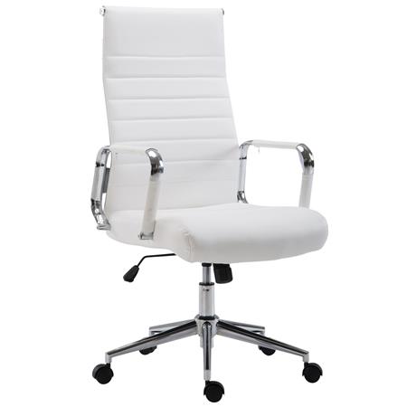Cadeira de Escritório KOLMU, Base Metálica, Design Elegante Com Costuras, Em Pele Branca
