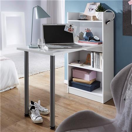 Mesa de Computador NIKO, Com Estante, 121,5x120x70 cm, Cor Branco
