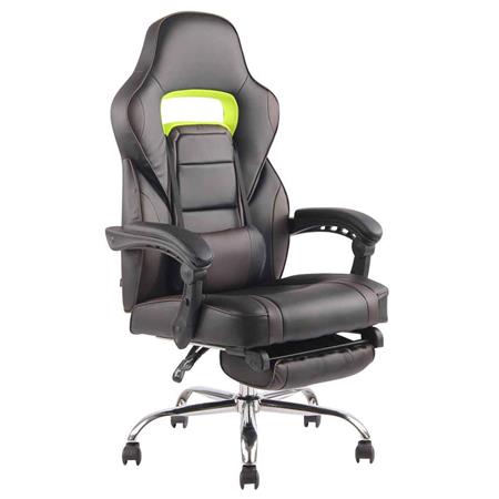 Cadeira Gaming LISTER, Apoia Pés Extensível, Almofada Lombar, Em Pele, Preto e Castanho