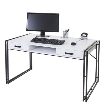 Mesa de Escritório OLAF, 121x70x75 cm, Estructura Metálica e Madeira, Cor Branco 