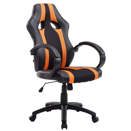 Cadeira Gaming KUBICA, Apto para 8H, Mecanismo de Balanço, Em Pele Preto/Laranja