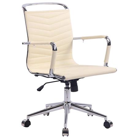 Cadeira de Escritório SIGRID, Design Moderno e com Costuras Visíveis, Em Pele Creme