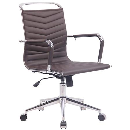 Cadeira de Escritório SIGRID, Design Moderno e com Costuras Visíveis, Em Pele Castanho Escuro
