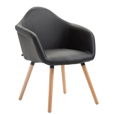 Cadeira de Visita, MARTA, Comodidade, Pernas de Madeira, Em Pele, Cor Preto