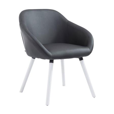 Cadeira de Visita, CINTIA, Conforto, Pernas Brancas, Em Pele Cor Preto