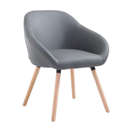 Cadeira de Visita, CINTIA, Conforto, Madeira de Carvalho Escura, Em Pele Cor Cinza