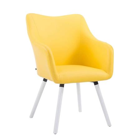 Cadeira de Visita, GREG, Comodidade, Pernas Brancas, Em Pele Cor Amarelo