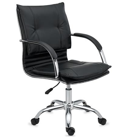 Poltrona de Escritório JIVA, Estructura Cromada, Forrada Em Pele, Cor Preto