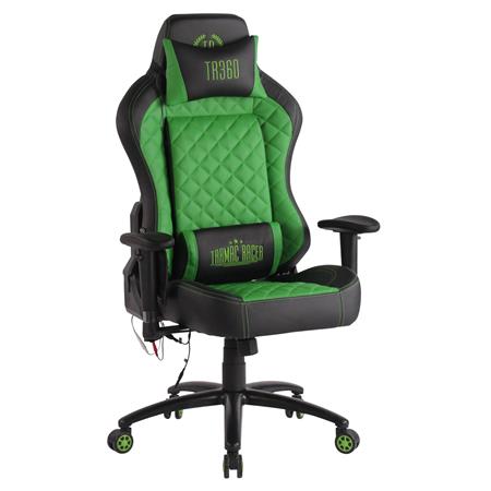Cadeira gaming COPSE, Função de Aquecimento e Massagem, Em Pele Preto / Verde