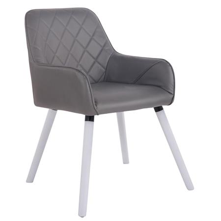 Cadeira de Visita DARY V, Design Moderno, Pernas Brancas, Em Pele, Cor Cinzento