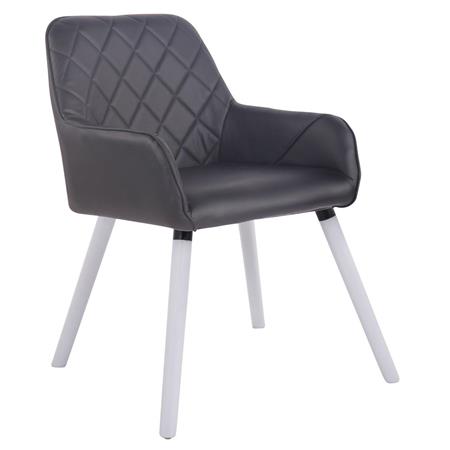 Cadeira de Visita DARY V, Design Moderno, Pernas Brancas, Em Pele, Cor Preto
