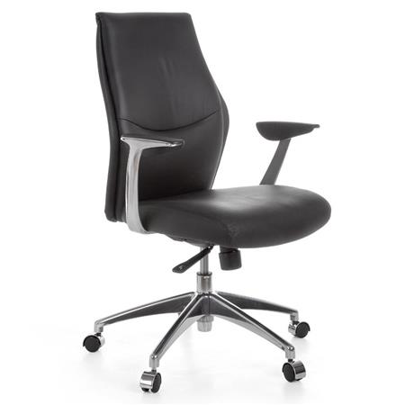 Cadeira de Escritório SAJONIA 10, Design Elegante, Almofadado Grosso, Em Pele Natural, Cor Preto