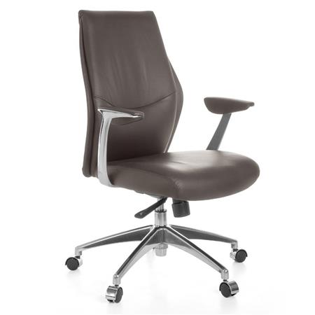 Cadeira de Escritório SAJONIA 10, Design Elegante, Almofadado Grosso, Em Pele Natural, Cor Castanho