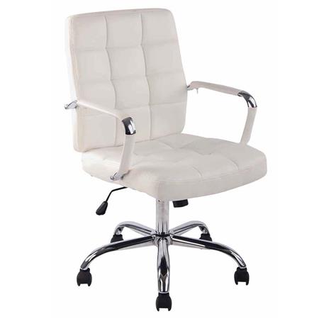 Cadeira de Escritório DELAN, Acolchoado Espesso, Base Metálica, Em Pele, Cor Branco