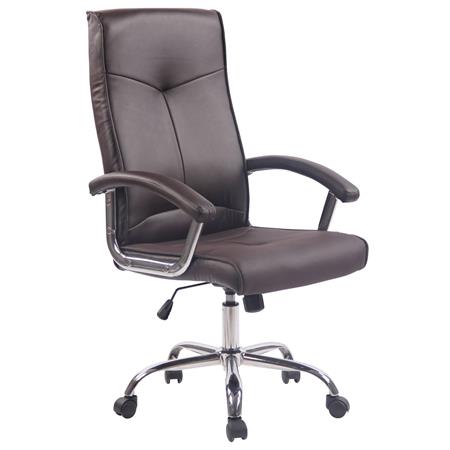 Cadeira de Escritório CALESTY, Grosso Acolchoado, Base metálica, Em Pele, Cor Castanho