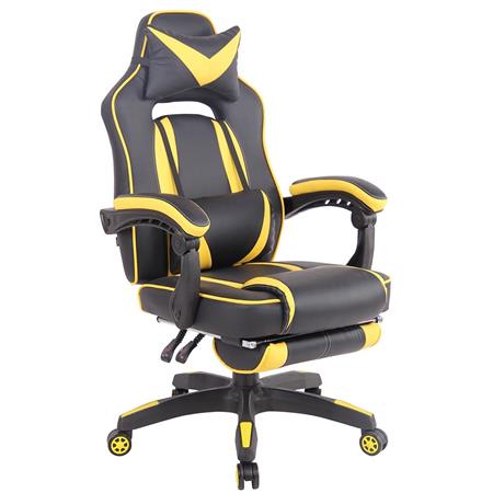 Cadeira Gaming MARQUEZ, Almofada Lombar e Cervical, Em Pele, Cor Preto e Amarelo