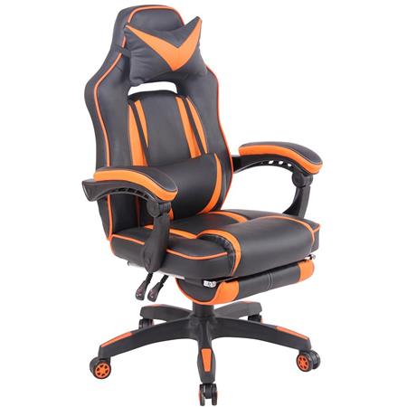Cadeira Gaming MARQUEZ, Almofada Lombar e Cervical, Em Pele, Cor Preto e Laranja