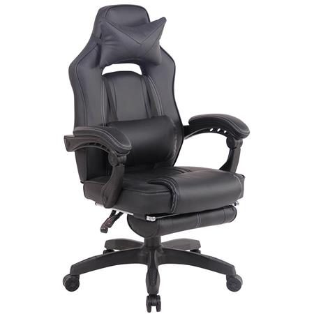 Cadeira Gaming MARQUEZ, Almofada Lombar e Cervical, Em Pele, Cor Preto 