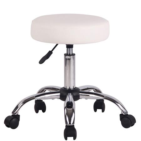 Banco de Escritório POLY, Base Metálica Cromada, Altura Ajustável, Cor Branco