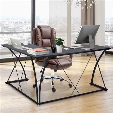 Mesa de Escritório MANILA, Em Madeira e Metal, Dimensões 142x142x76cm, Preto