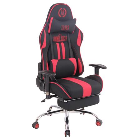 Cadeira Gaming LAUDA PANO, Almofada Lombar e Cervical, Apoia Pés Extensível, Preto / Vermelho