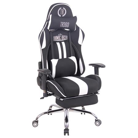 Cadeira Gaming LAUDA PANO, Almofada Lombar e Cervical, Apoia Pés Extensível, Preto / Branco