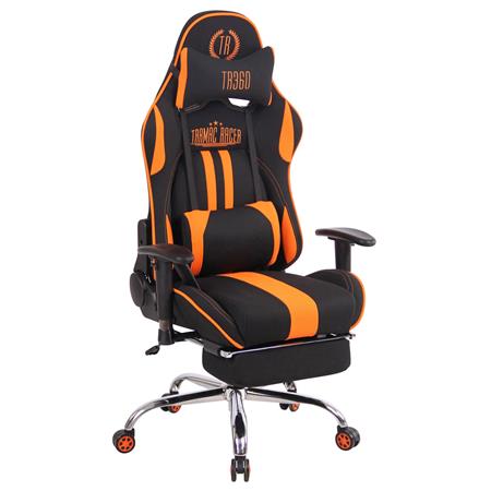 Cadeira Gaming LAUDA PANO, Almofada Lombar e Cervical, Apoia Pés Extensível, Preto / Laranja