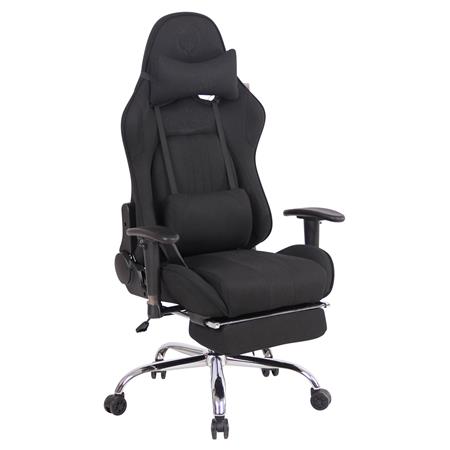 Cadeira Gaming LAUDA PANO, Almofada Lombar e Cervical, Apoia Pés Extensível, Preto