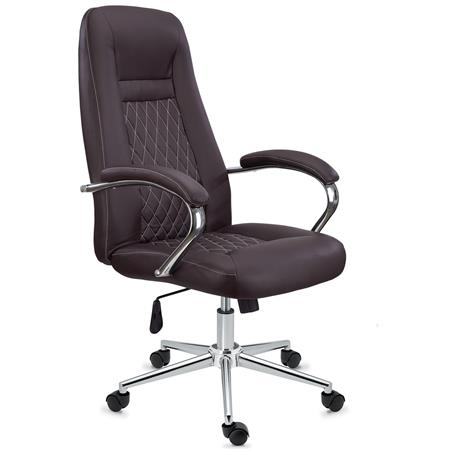 DEMO# Poltrona Ergonómica ISTAMBUL, Design Exclusivo, Em Aço e Pele, Castanho Escuro