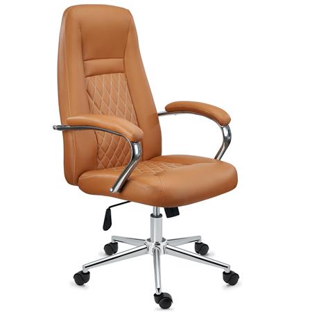 DEMO# Poltrona Ergonómica ISTAMBUL, Design Exclusivo, Em Aço e Pele, Cor Castanho Claro